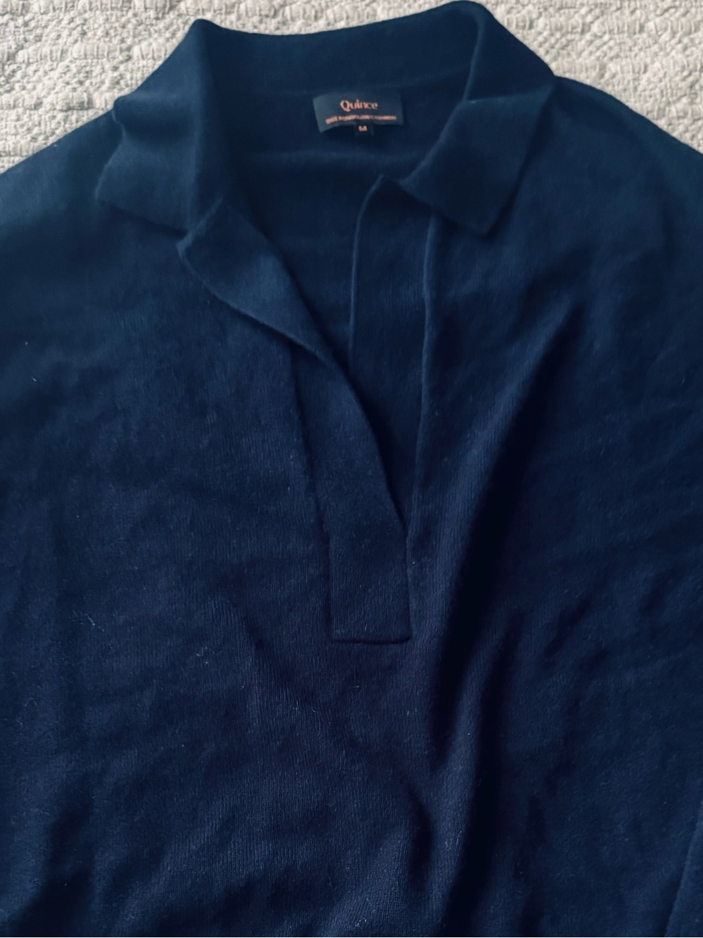 Quince 100% Mongolian Cashmere Polo Sweater in True Navy Sz M - Picture 7 of 9